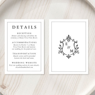Elegant Monogram Crest Wedding Details Enclosure Card