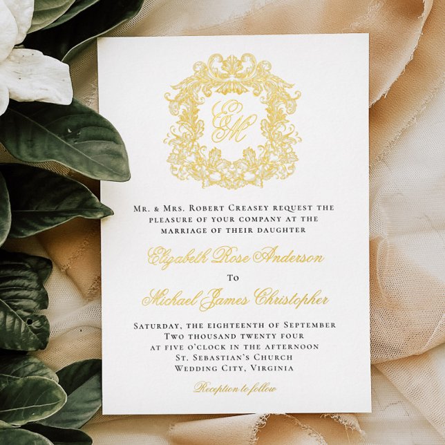 Elegant Monogram Crest Wedding Gold  (Creator Uploaded)