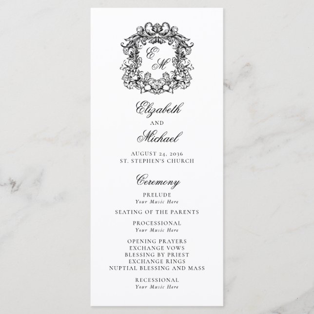 Elegant Monogram Crest Wedding Program (Front)