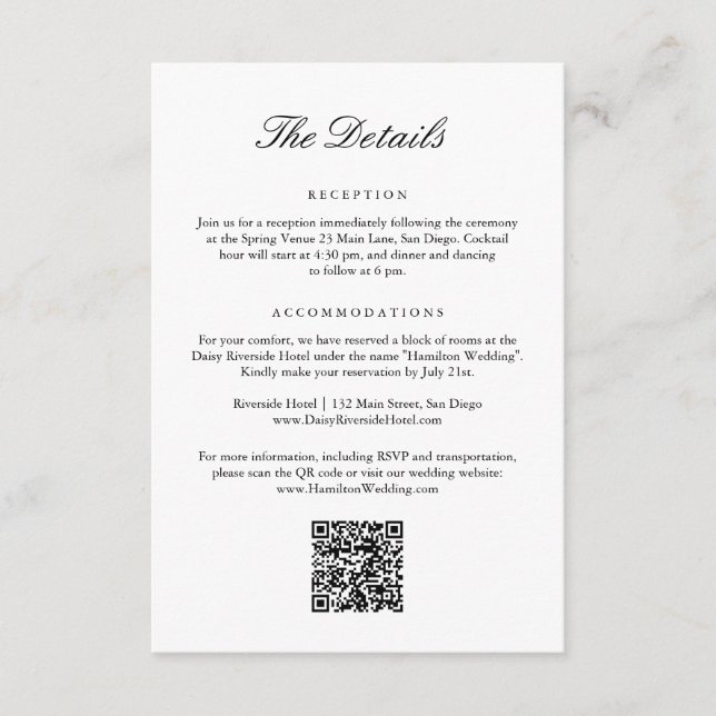 Elegant Monogram Crest Wedding QR Code Details Enclosure Card (Front)