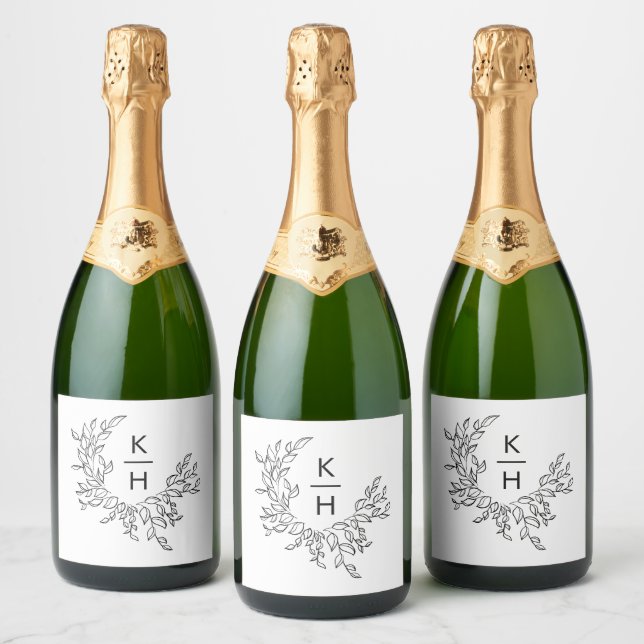 Elegant Monogram Crest Wedding Sparkling Wine Label (Bottles)