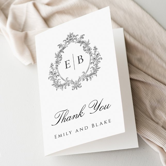 Elegant Monogram Crest Wedding Thank You Card (Creator Uploaded)