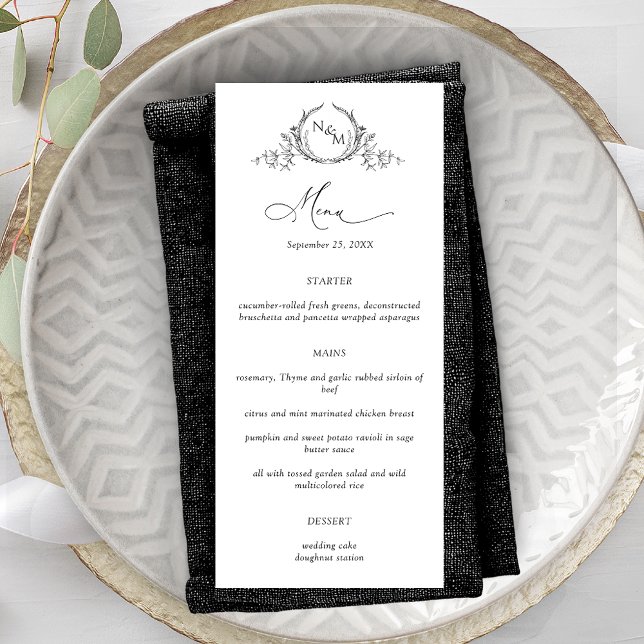 Elegant Monogram Crown Crest Wedding Menu (Creator Uploaded)