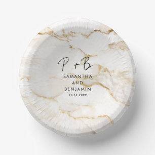 Elegant Monogram Custom Marble Effect Wedding Paper Plate