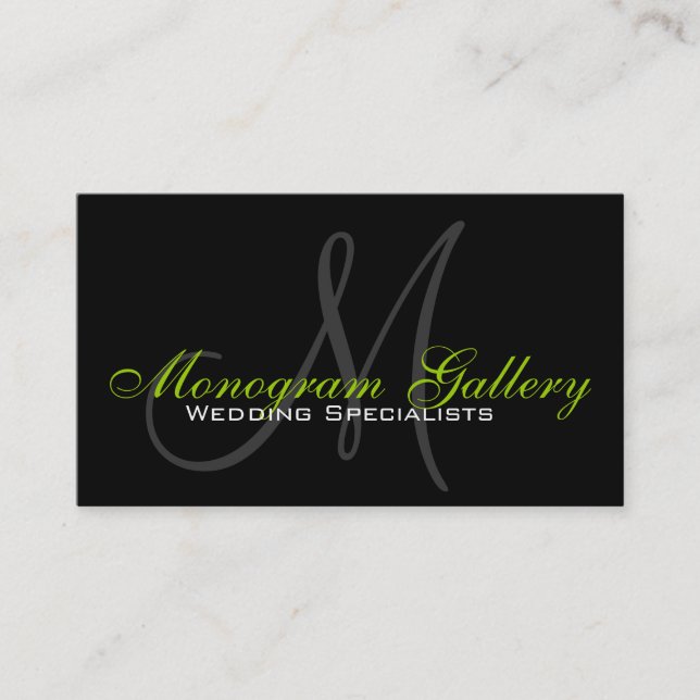 Elegant Monogram Customisable Business Card Green (Front)
