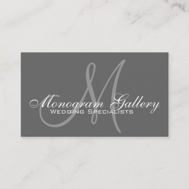 Elegant Monogram Customisable Grey Business Card (Front)