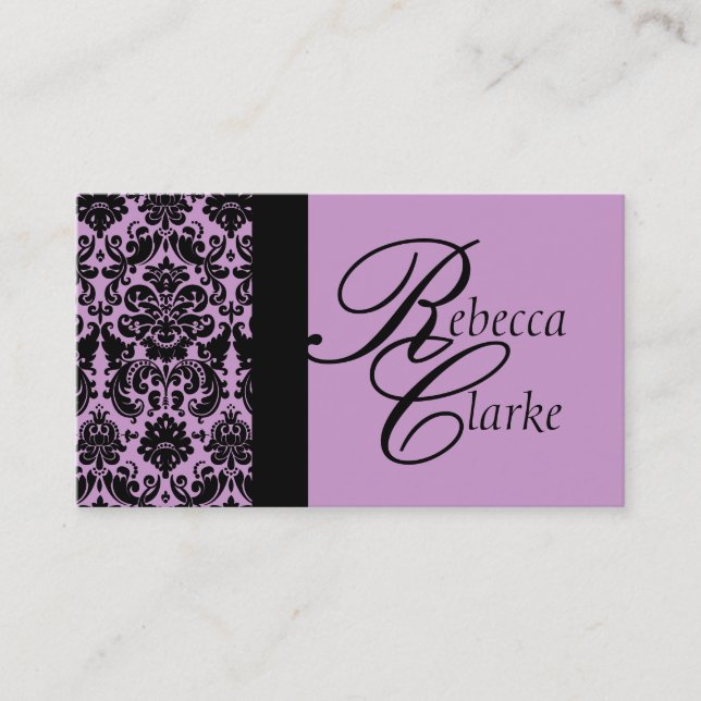 Elegant Monogram Damask Purple Business Card (Front)