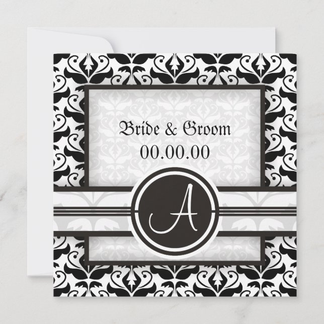 Elegant Monogram Damask Save The Date Announcement (Front)