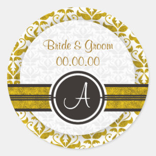 Elegant Monogram Damask Save The Date Stickers