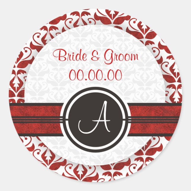 Elegant Monogram Damask Save The Date Stickers (Front)