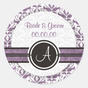 Elegant Monogram Damask Save The Date Stickers