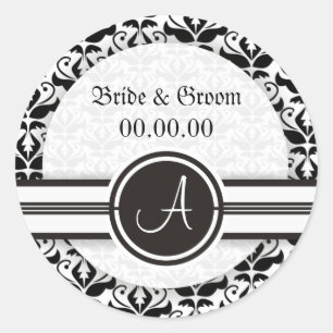 Elegant Monogram Damask Save The Date Stickers