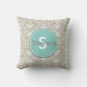 Elegant Monogram Damask Throw Pillow