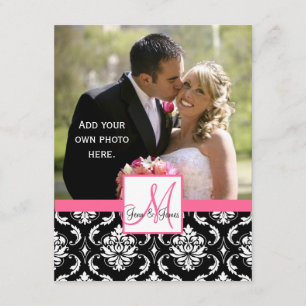 Elegant Monogram Damask  Wedding Photo Thank You Card
