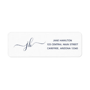 Elegant Monogram Dark Blue Return Address Label