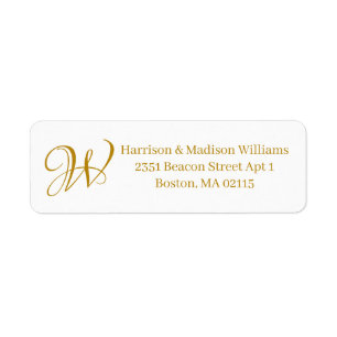 Elegant Monogram dark gold white custom Address Return Address Label