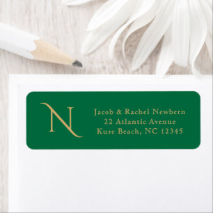 Elegant Monogram Dark Green Gold Return Address Label