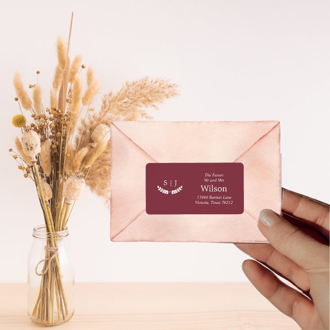 Elegant Monogram Dark Red Jewel Tone ReturnAddress Label (Creator Uploaded)