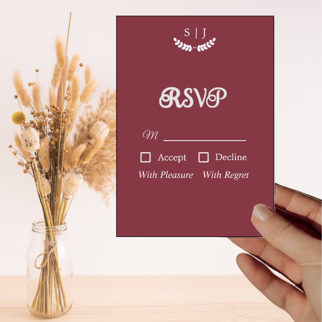 Elegant Monogram Dark Red Jewel Tone RSVP Card (Creator Uploaded)