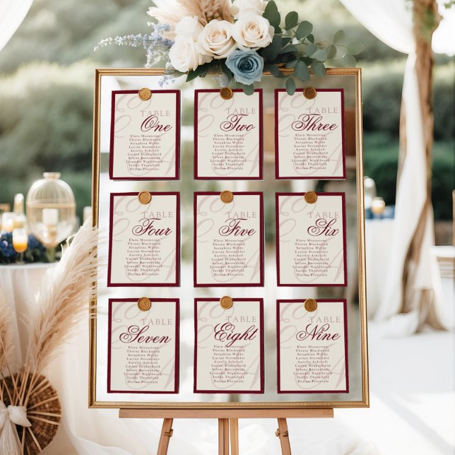 Elegant Monogram Deep red Table Seating Chart Number (Creator Uploaded)