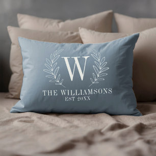Elegant Monogram Dusty Blue Family Name Decorative Cushion