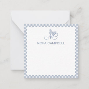 Elegant Monogram Dusty Blue Gingham Personalised Card