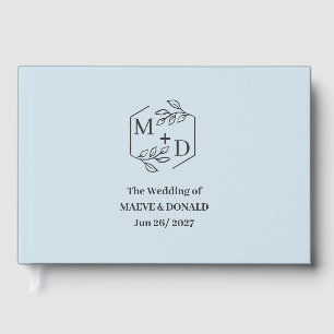 Elegant Monogram dusty blue Initials Wedding Guest Book