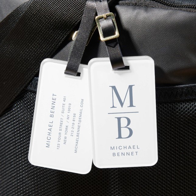 Elegant Monogram Dusty Blue Luggage Tag (Elegant Monogram Dusty Blue Luggage Tag)