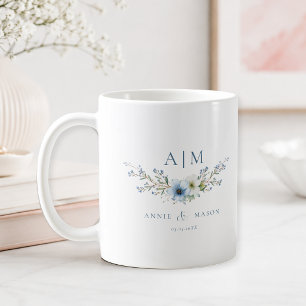 Elegant Monogram Dusty Blue Wedding Coffee Mug