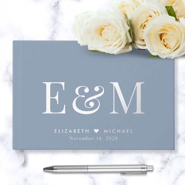 Elegant Monogram Dusty Blue Wedding Guest Book (Creator Uploaded)