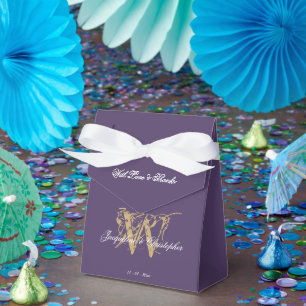 Elegant Monogram Dusty Purple Gold Wedding Favour Box
