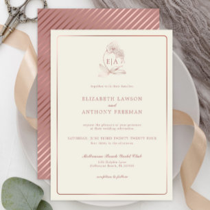 Elegant Monogram Dusty Rose Orchid Wedding Invitation