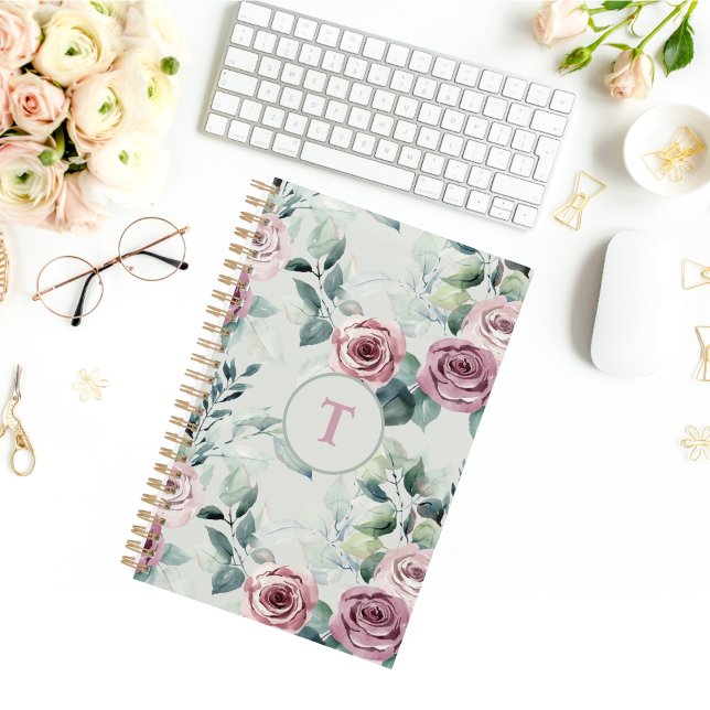 Elegant Monogram Dusty Rose Vintage Floral Planner (Creator Uploaded)