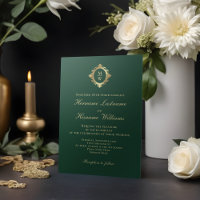 Elegant Monogram Emerald Green Gold Wedding