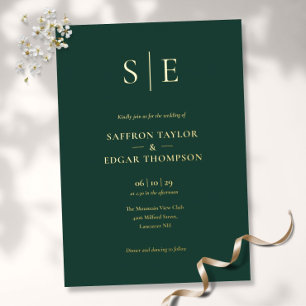 Elegant Monogram Emerald Green Wedding Gold