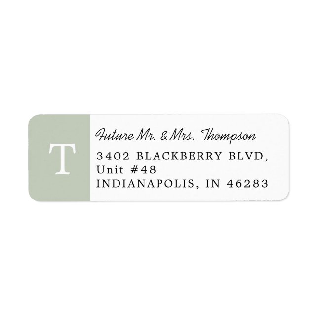Elegant Monogram Eucalyptus Green Return Address Label (Front)