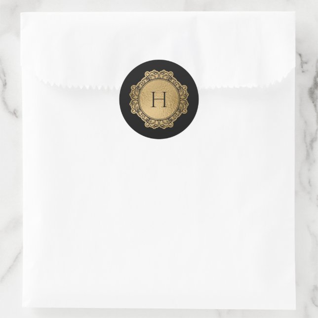 Elegant Monogram Family Black Gold Initial Seal (Bag)