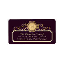 Elegant Monogram Family Burgundy Plum Gold Address