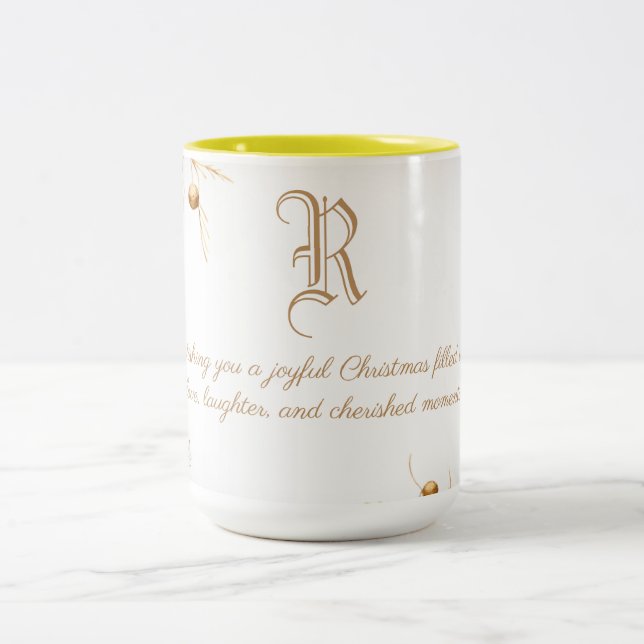 Elegant Monogram Family Christmas Mug with message (Center)
