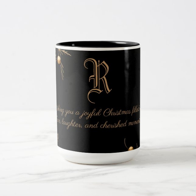 Elegant Monogram Family Christmas Mug with message (Center)