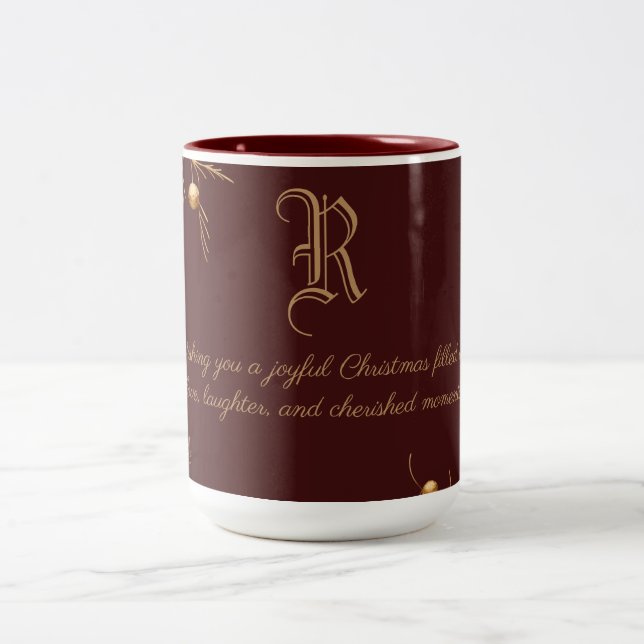 Elegant Monogram Family Christmas Mug with message (Center)