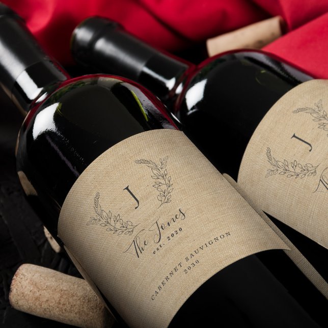 Elegant monogram family name template wine label (Creator Uploaded)