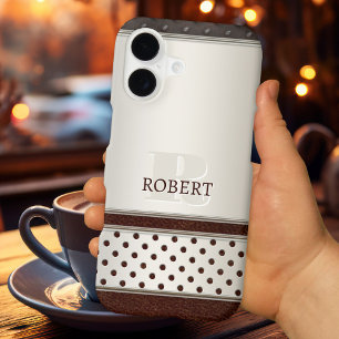 Elegant Monogram Faux Leather Metallic Phone Case