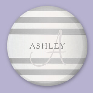 Elegant Monogram Faux Silver Gradient Grey Stripes Magnet