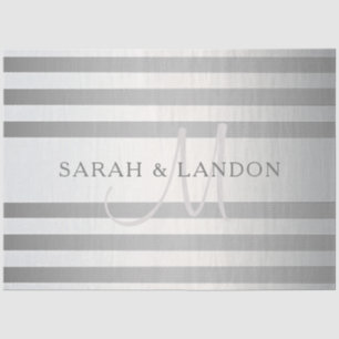 Elegant Monogram Faux Silver Gradient Grey Stripes Tissue Paper