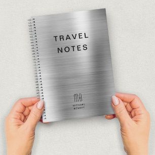 Elegant Monogram Faux Silver GrayTravel Notebook