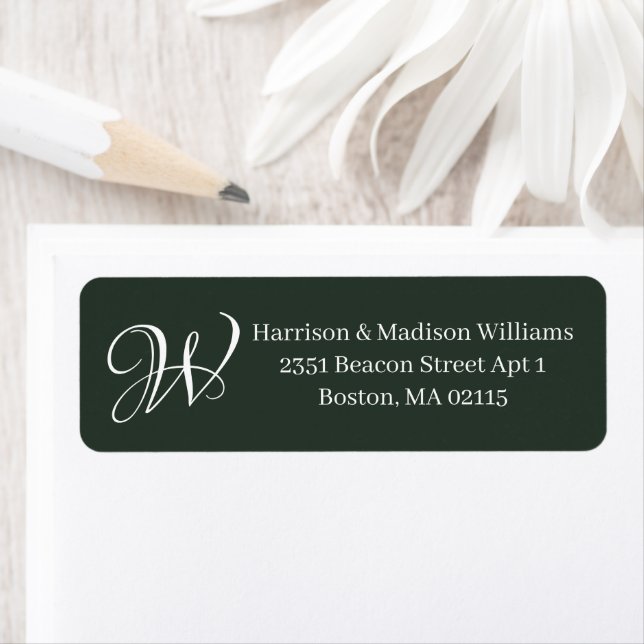 Elegant Monogram fir green classic return address Label (Insitu)