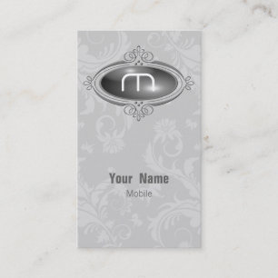 Elegant Monogram Floral Grey Business Card