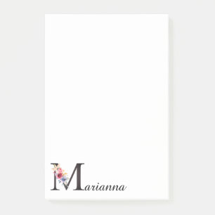 Elegant Monogram Floral Letter M and Name  Post-it Notes