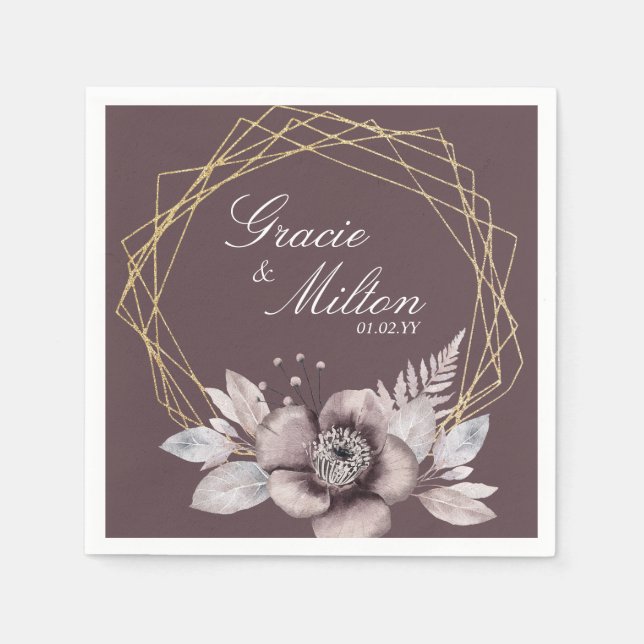 Elegant Monogram Floral Mauve Wedding   Napkin (Front)